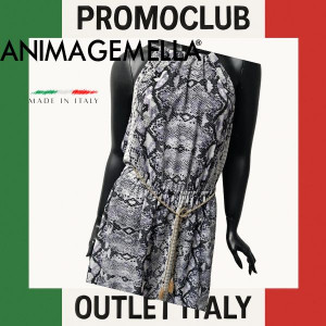 Дълга рокля Anima Gemella, размер М, със змийска шарка, висока цепка, 100%  полиестер, Италия